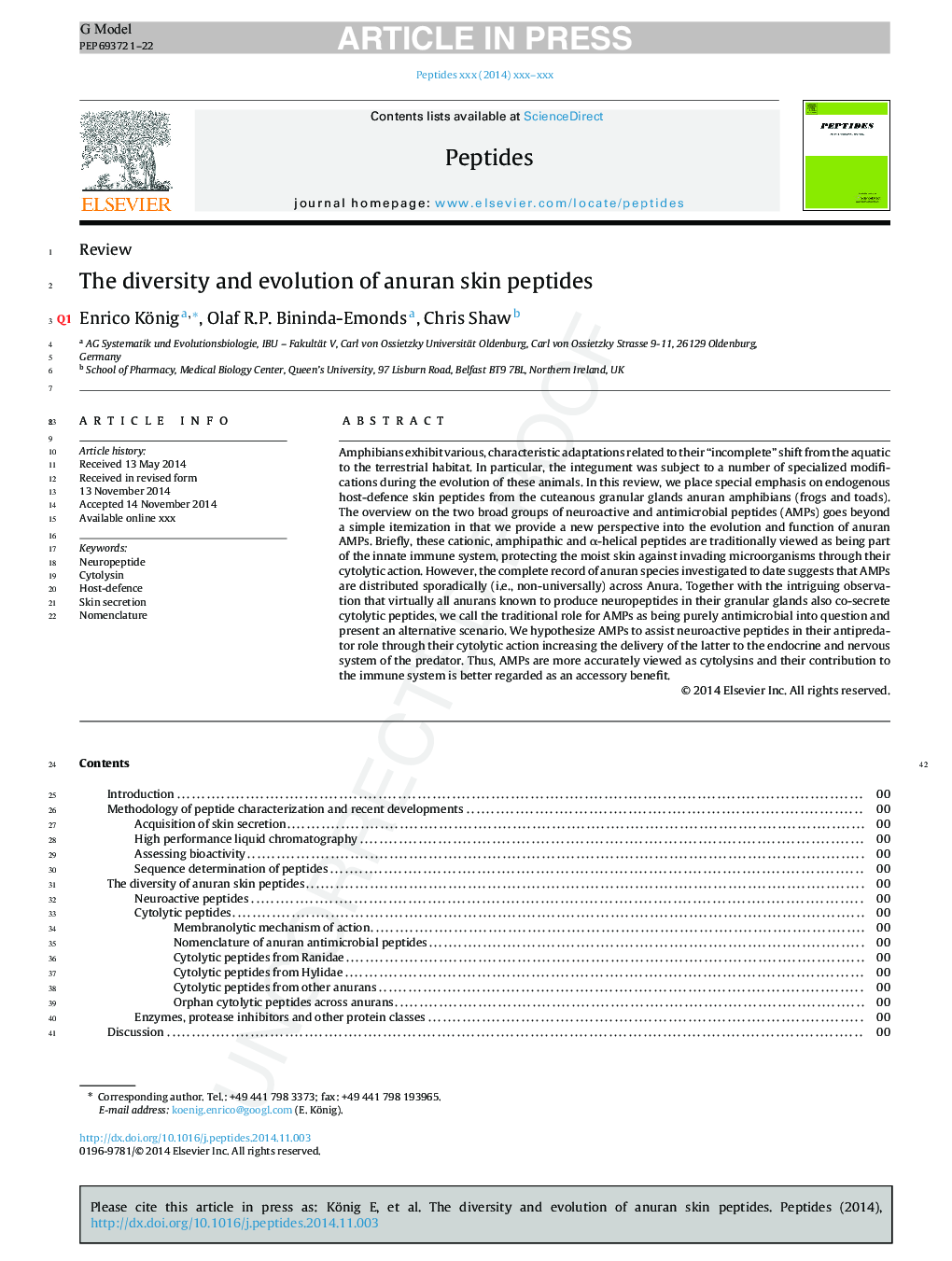 The diversity and evolution of anuran skin peptides