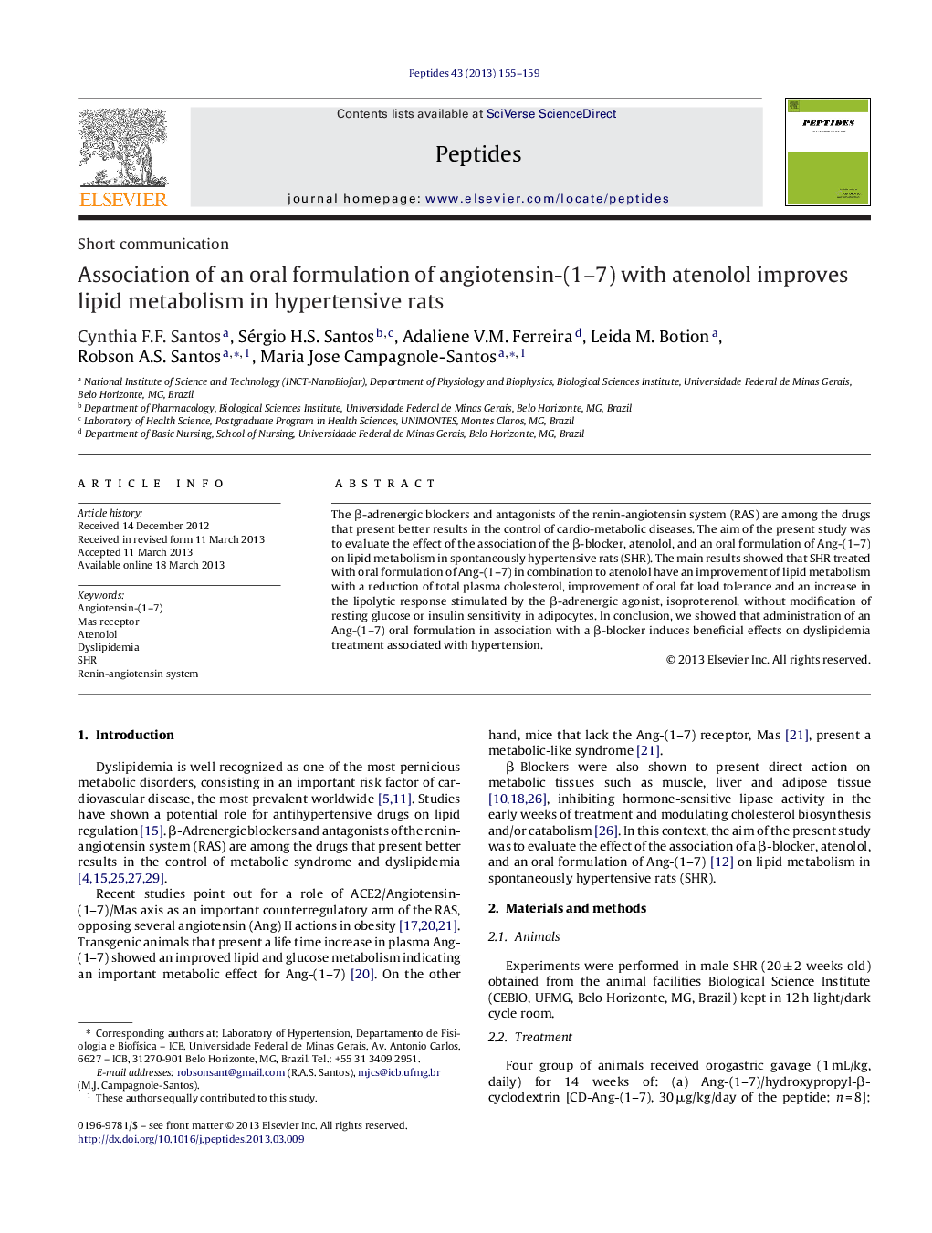 Association of an oral formulation of angiotensin-(1-7) with atenolol improves lipid metabolism in hypertensive rats