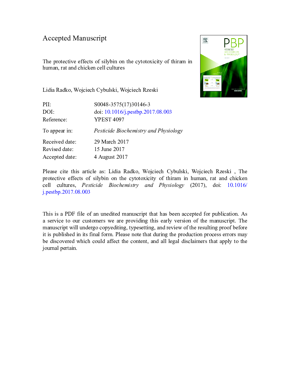 The protective effects of silybin on the cytotoxicity of thiram in human, rat and chicken cell cultures