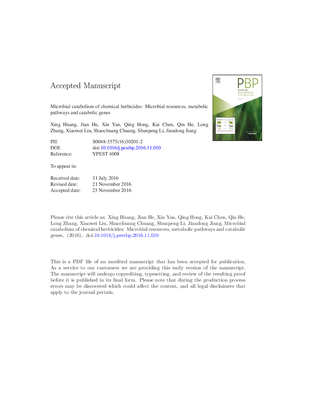 Microbial catabolism of chemical herbicides: Microbial resources, metabolic pathways and catabolic genes