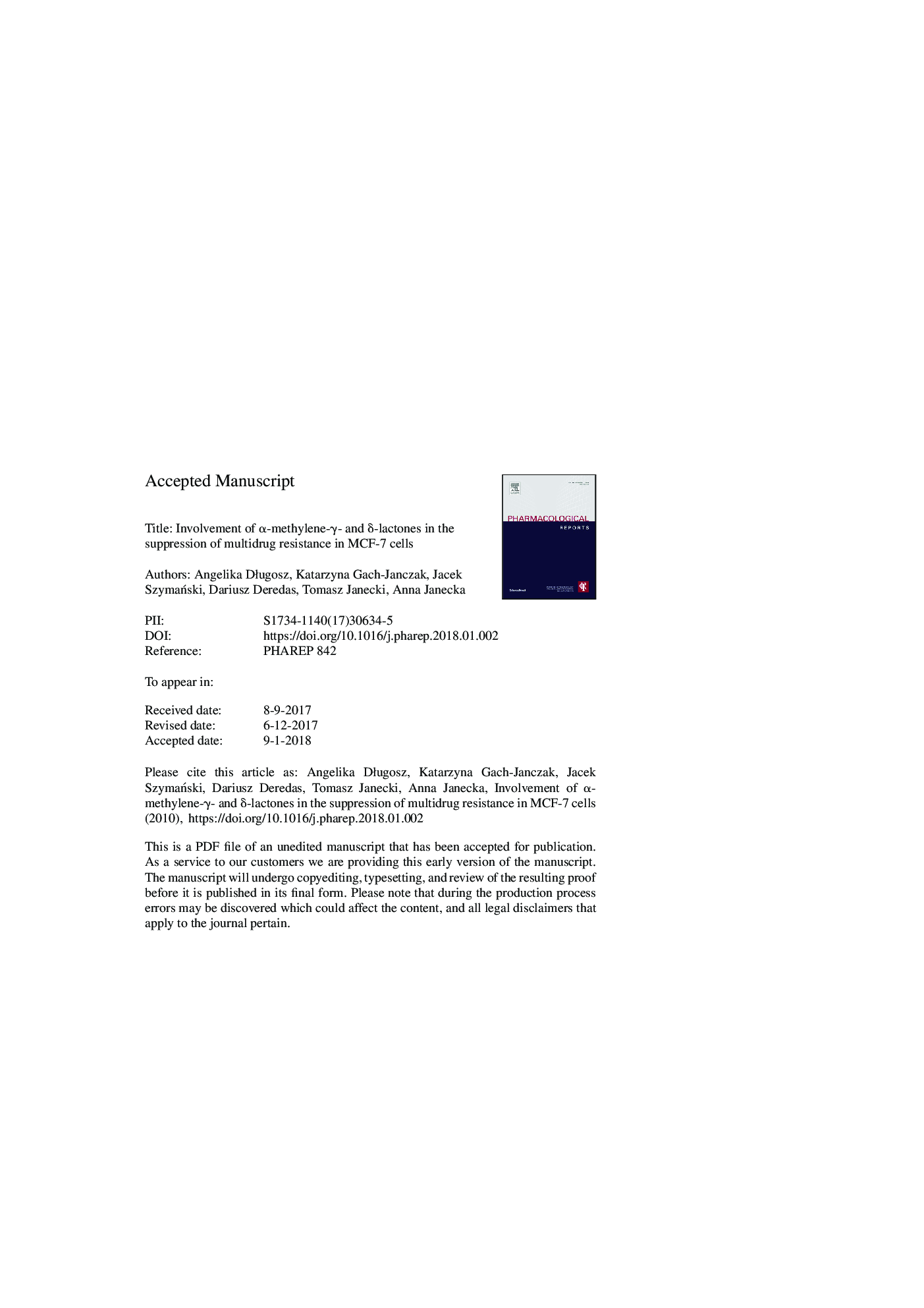 Involvement of Î±-methylene-Î³- and Î´-lactones in the suppression of multidrug resistance in MCF-7 cells