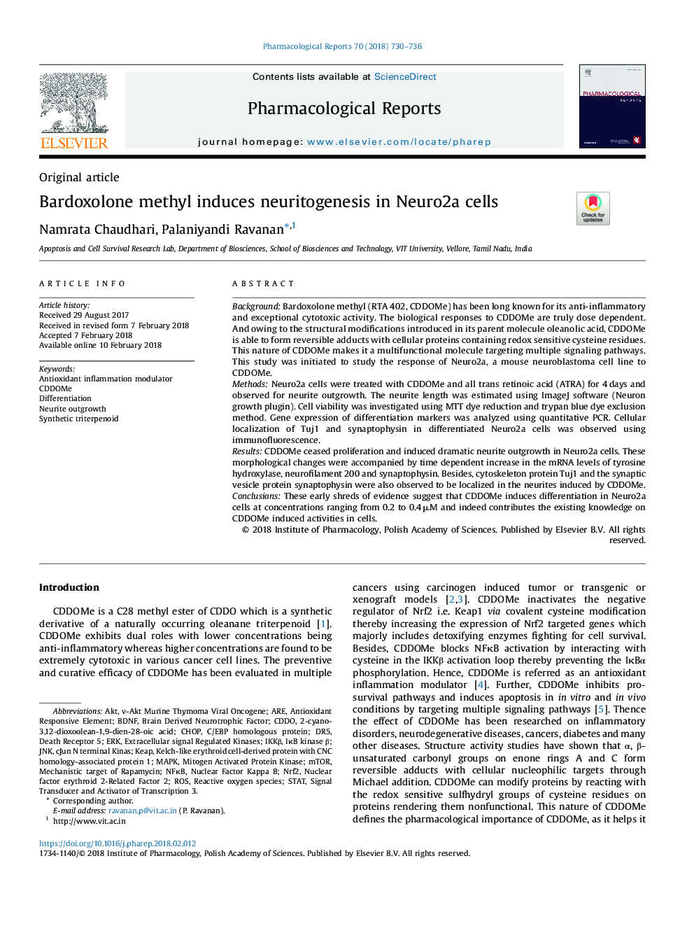 Bardoxolone methyl induces neuritogenesis in Neuro2a cells