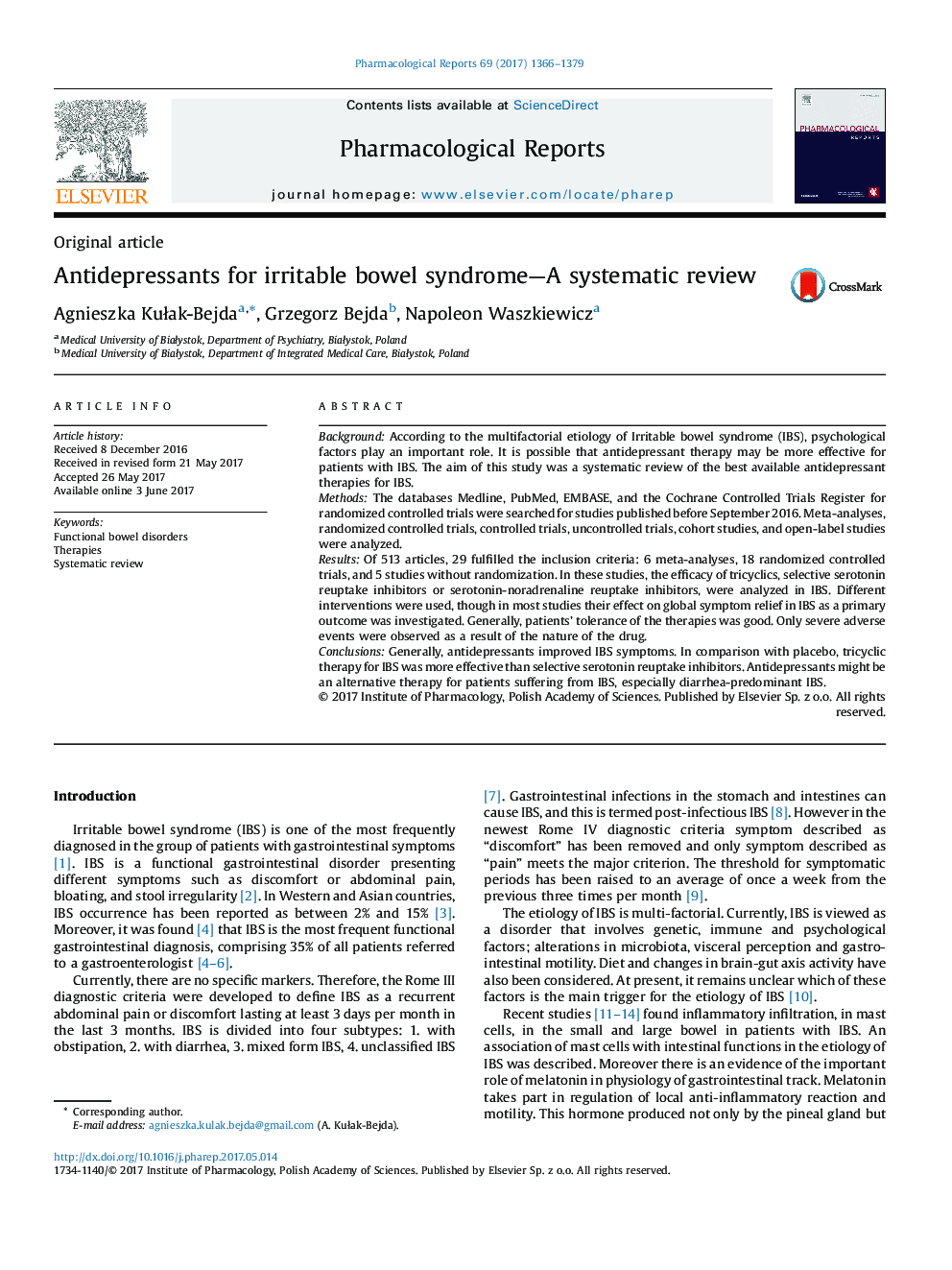 Antidepressants for irritable bowel syndrome-A systematic review