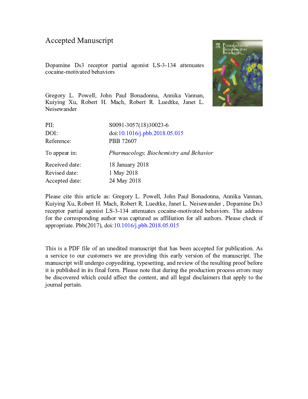 Dopamine D3 receptor partial agonist LS-3-134 attenuates cocaine-motivated behaviors