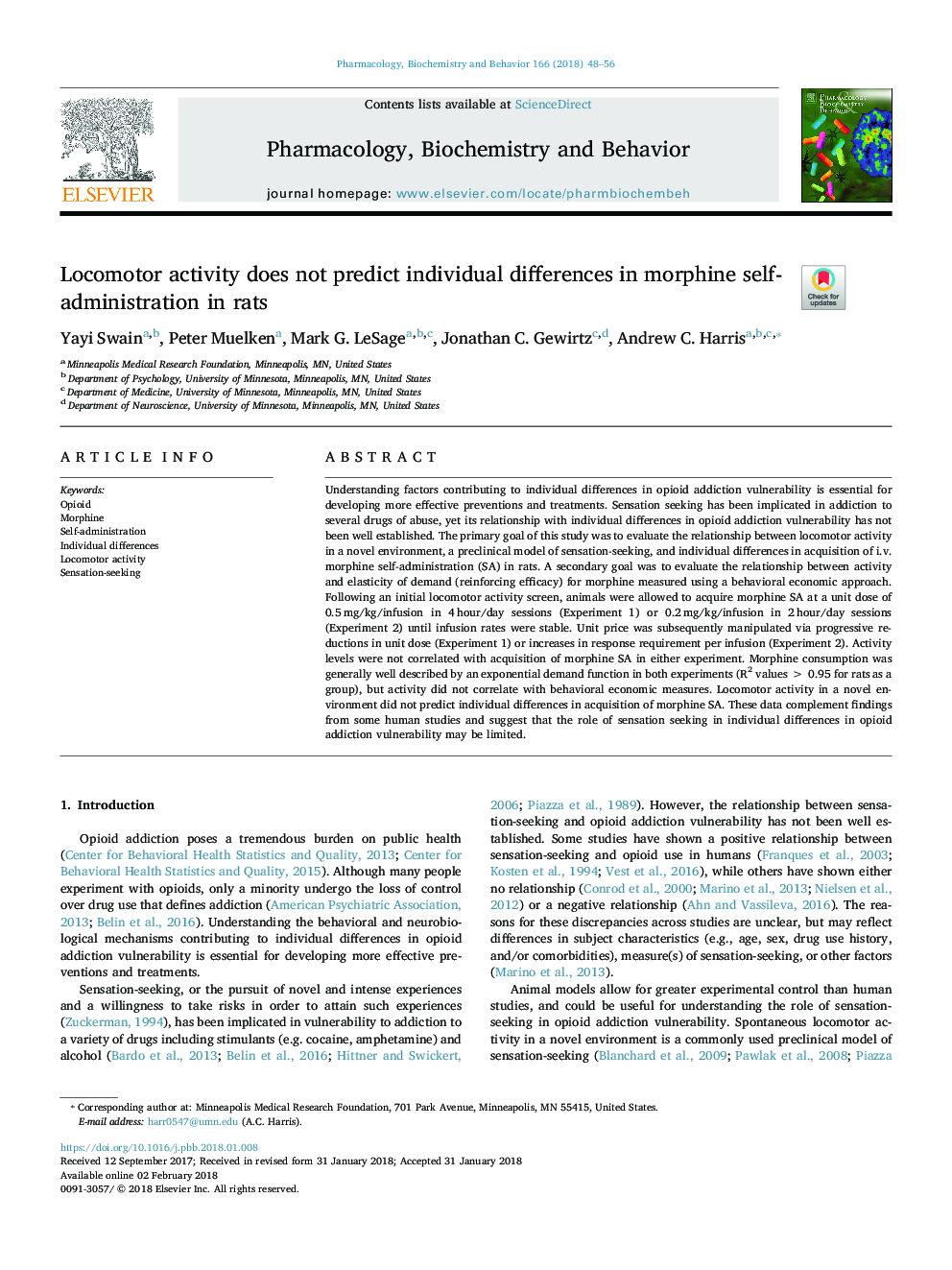 Locomotor activity does not predict individual differences in morphine self-administration in rats