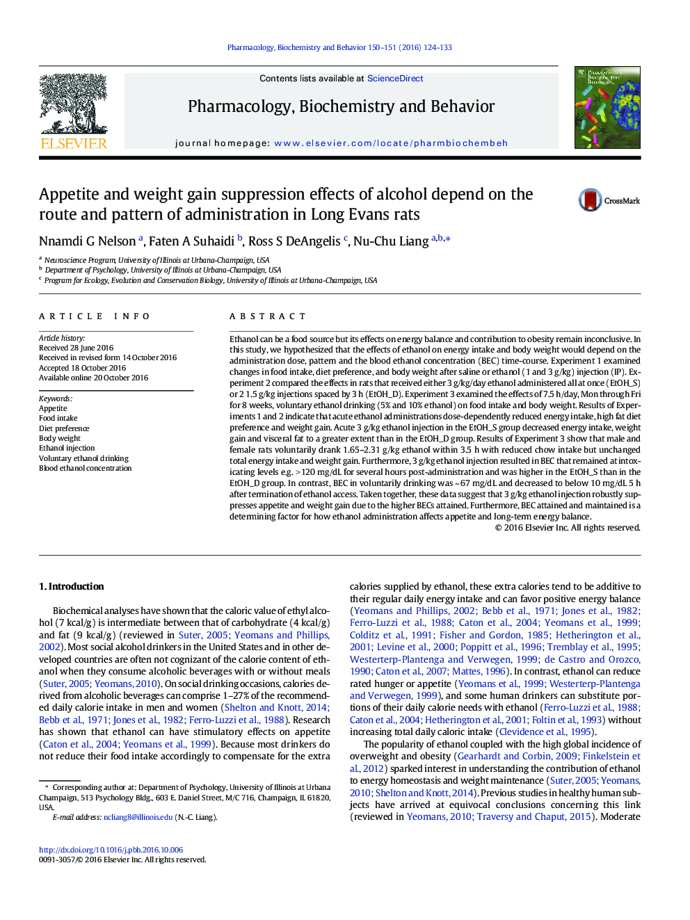 Appetite and weight gain suppression effects of alcohol depend on the route and pattern of administration in Long Evans rats