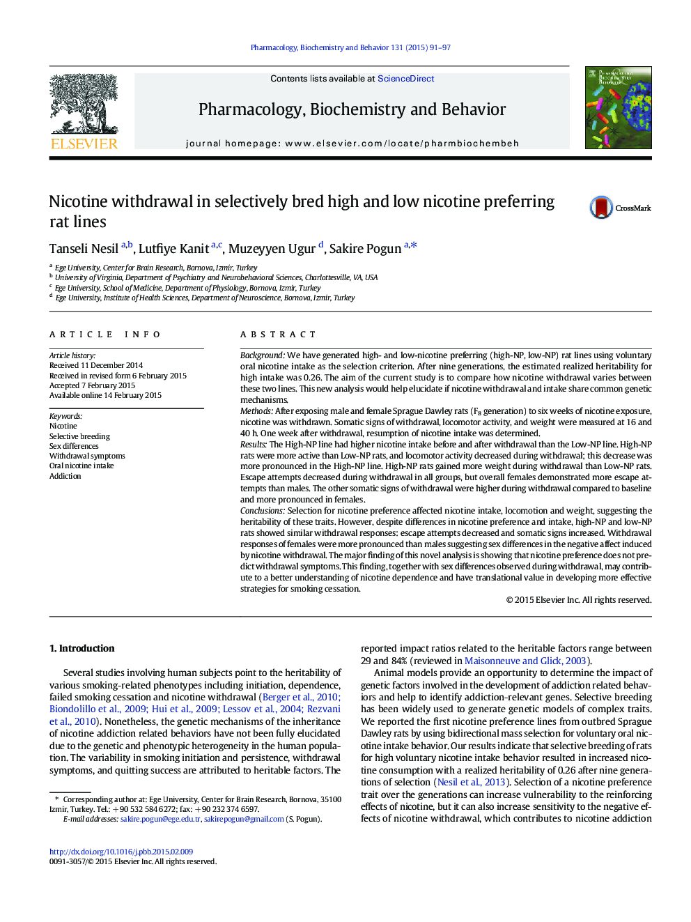 Nicotine withdrawal in selectively bred high and low nicotine preferring rat lines