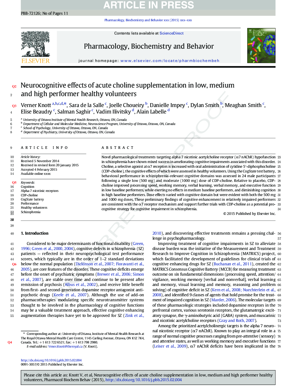 Neurocognitive effects of acute choline supplementation in low, medium and high performer healthy volunteers