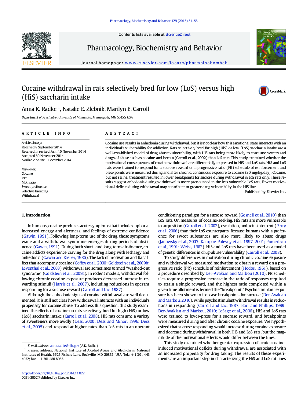 Cocaine withdrawal in rats selectively bred for low (LoS) versus high (HiS) saccharin intake