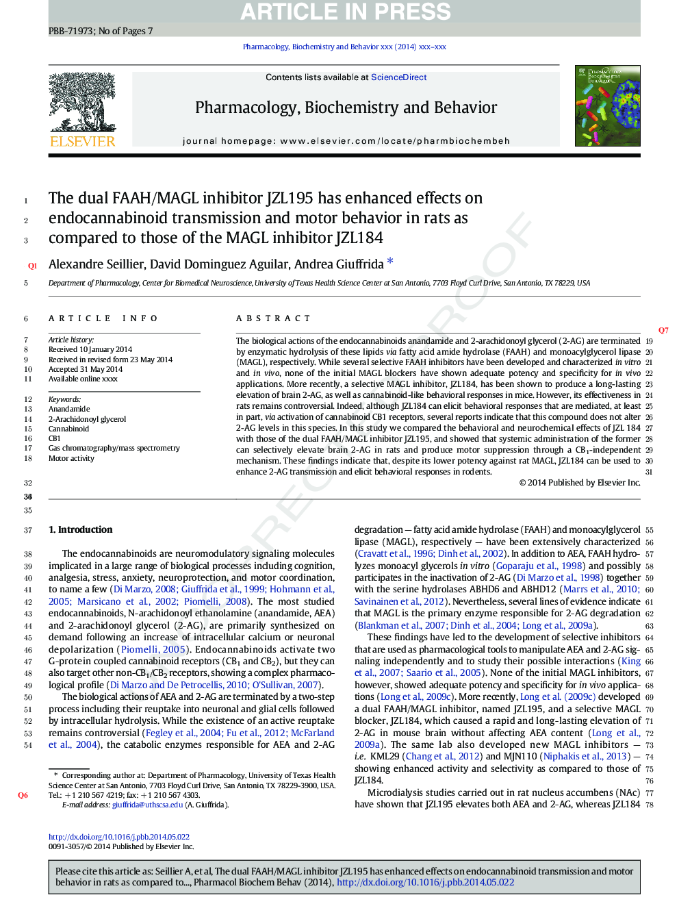 The dual FAAH/MAGL inhibitor JZL195 has enhanced effects on endocannabinoid transmission and motor behavior in rats as compared to those of the MAGL inhibitor JZL184