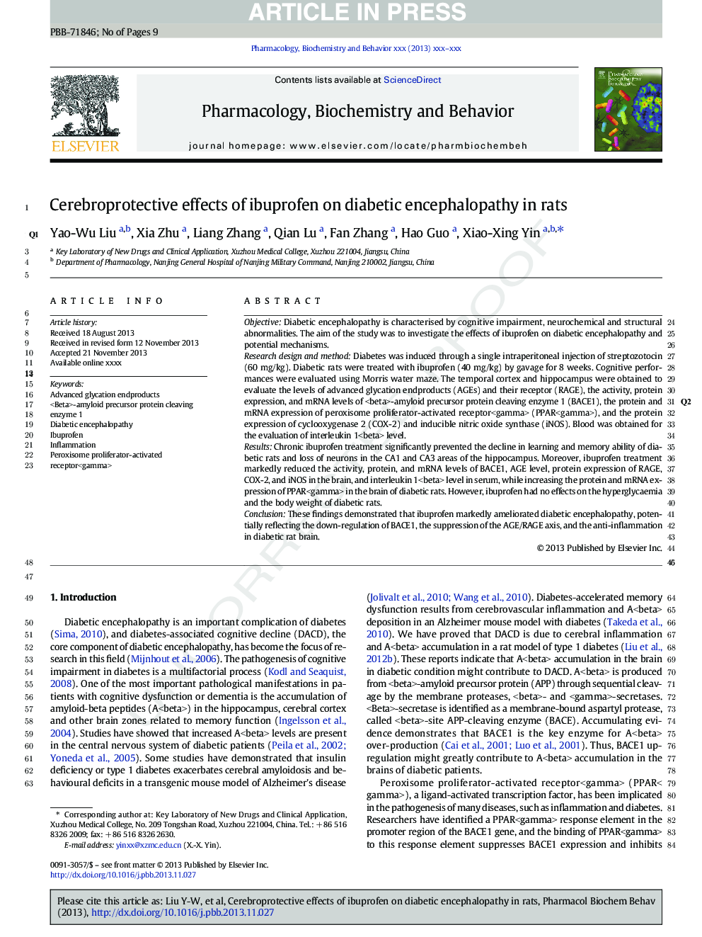 Cerebroprotective effects of ibuprofen on diabetic encephalopathy in rats