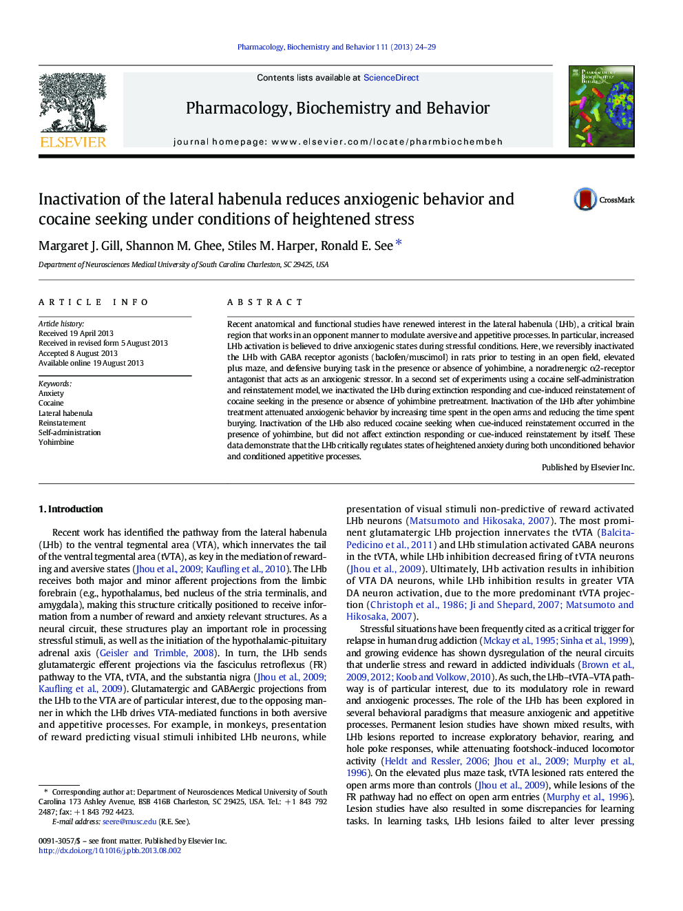 Inactivation of the lateral habenula reduces anxiogenic behavior and cocaine seeking under conditions of heightened stress