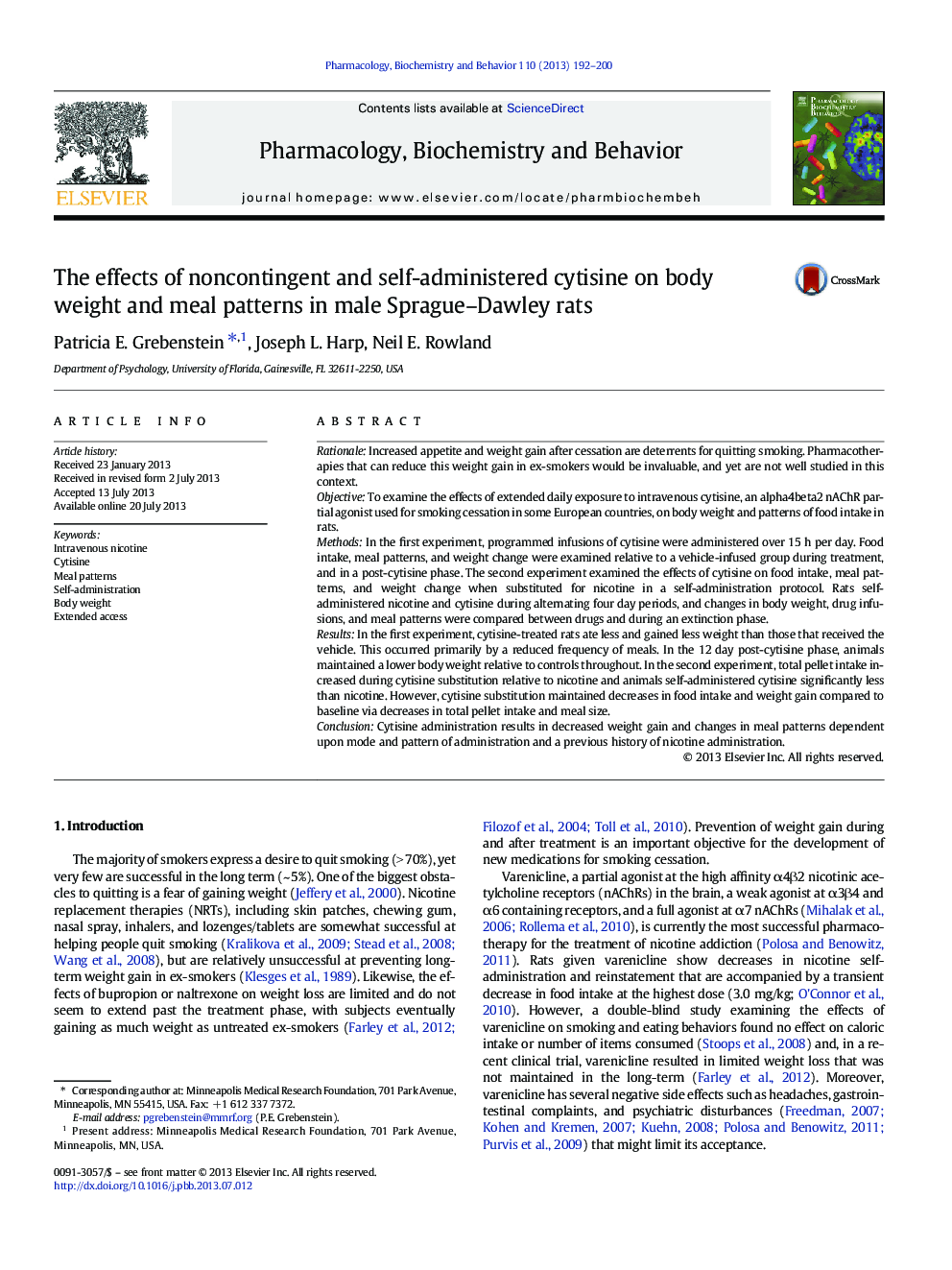 The effects of noncontingent and self-administered cytisine on body weight and meal patterns in male Sprague-Dawley rats