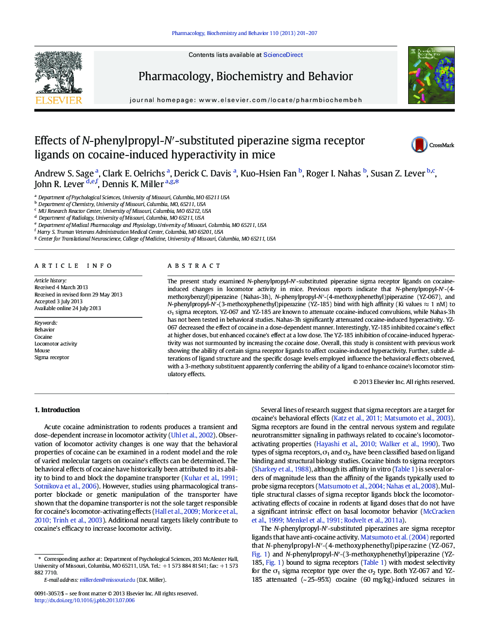 Effects of N-phenylpropyl-Nâ²-substituted piperazine sigma receptor ligands on cocaine-induced hyperactivity in mice