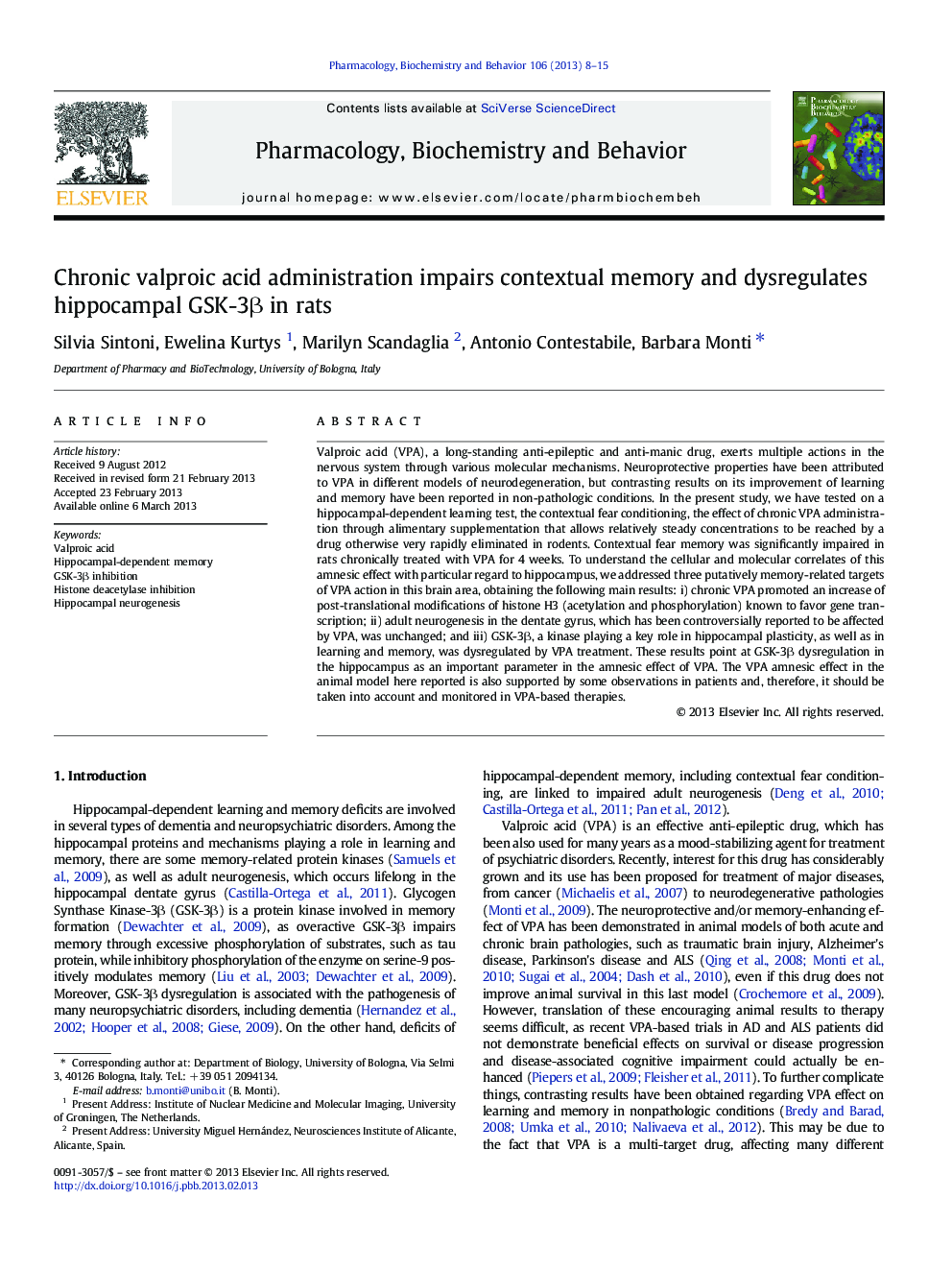 Chronic valproic acid administration impairs contextual memory and dysregulates hippocampal GSK-3Î² in rats