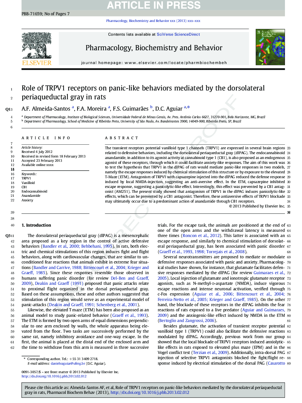 Role of TRPV1 receptors on panic-like behaviors mediated by the dorsolateral periaqueductal gray in rats