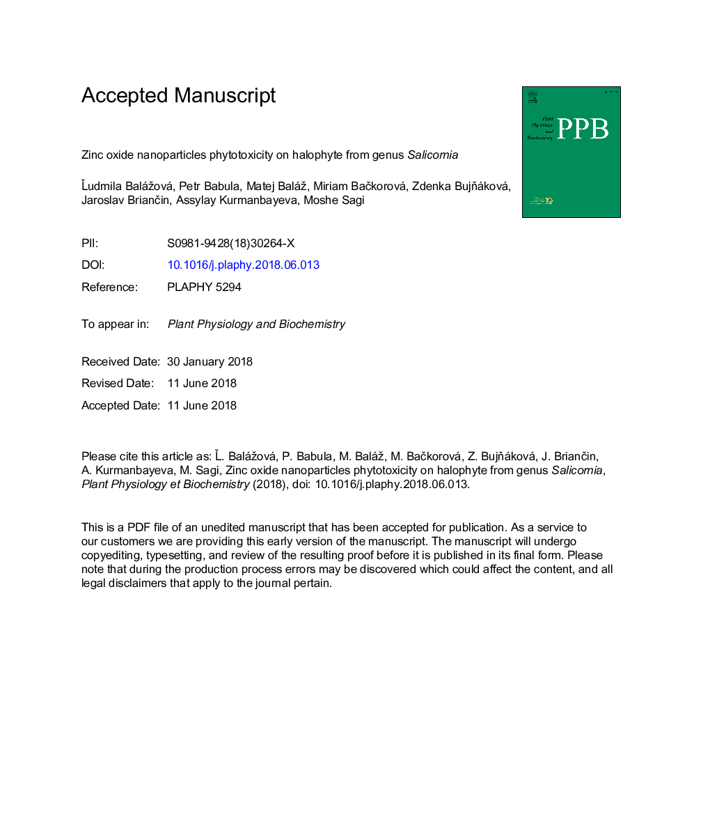 Zinc oxide nanoparticles phytotoxicity on halophyte from genus Salicornia