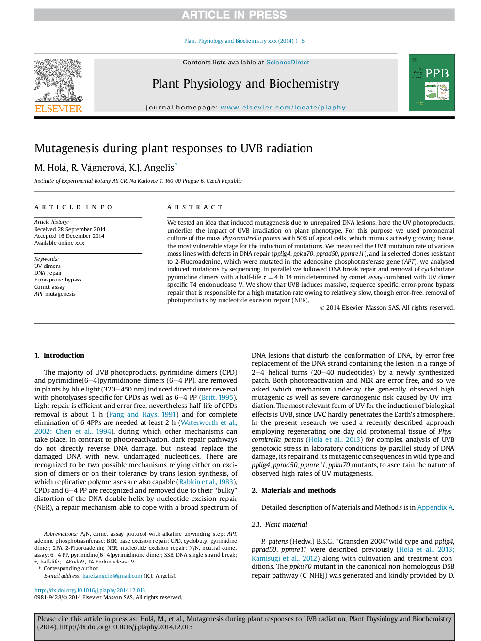 Mutagenesis during plant responses to UVB radiation