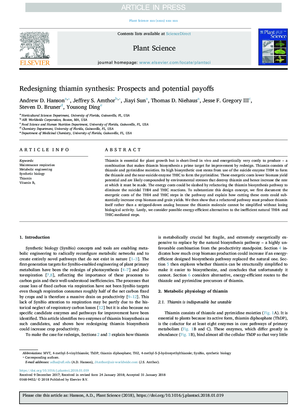 Redesigning thiamin synthesis: Prospects and potential payoffs