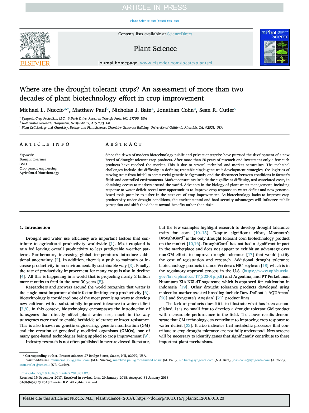 Where are the drought tolerant crops? An assessment of more than two decades of plant biotechnology effort in crop improvement