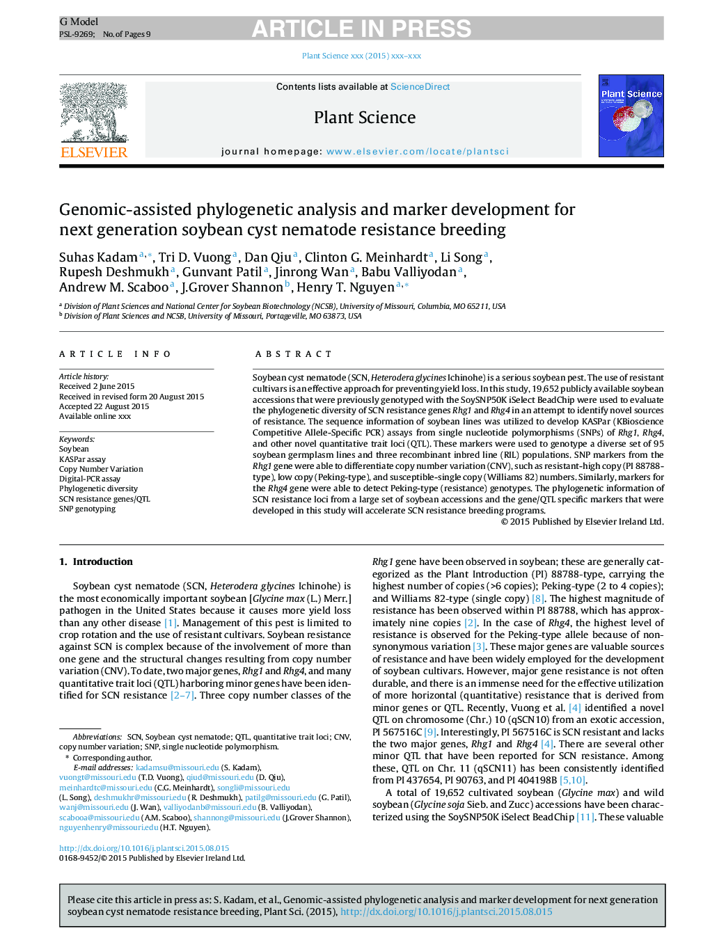 Genomic-assisted phylogenetic analysis and marker development for next generation soybean cyst nematode resistance breeding