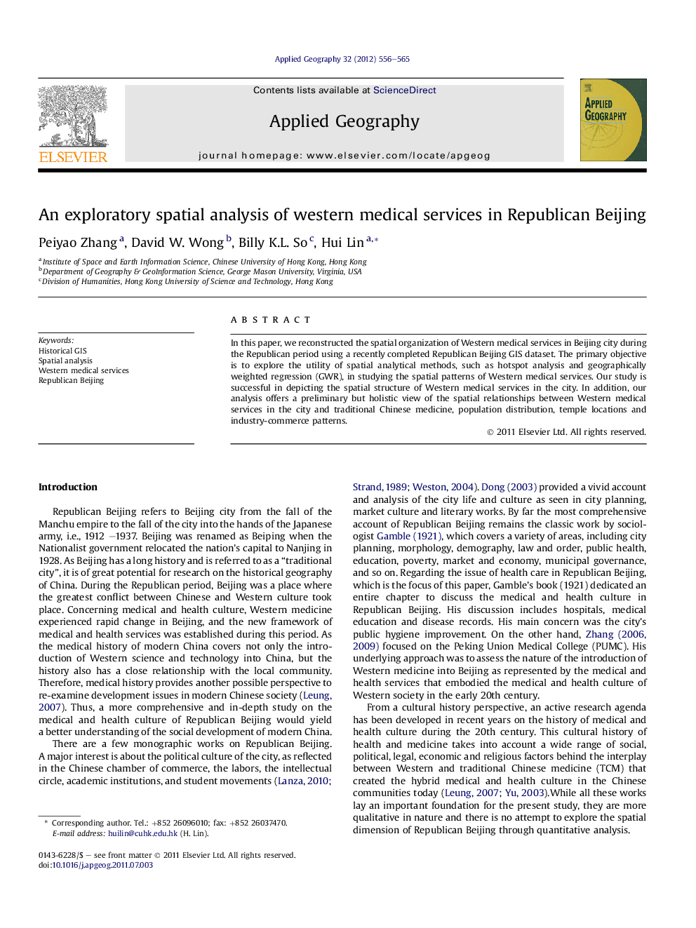 عکس صفحه اول مقاله: An exploratory spatial analysis of western medical services in Republican Beijing An exploratory spatial analysis of western medical services in Republican Beijing