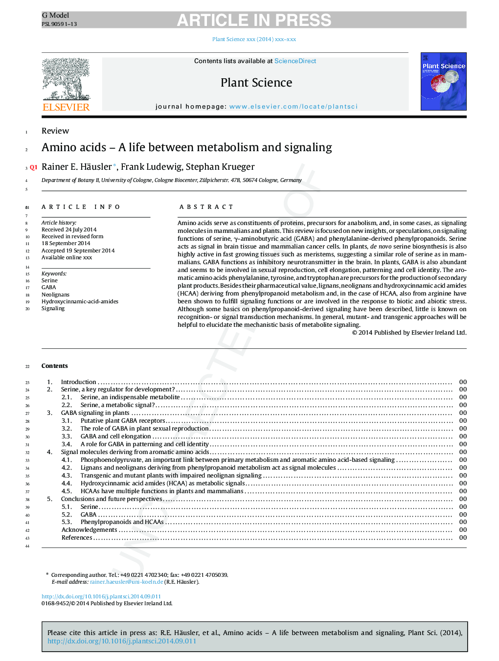 Amino acids - A life between metabolism and signaling