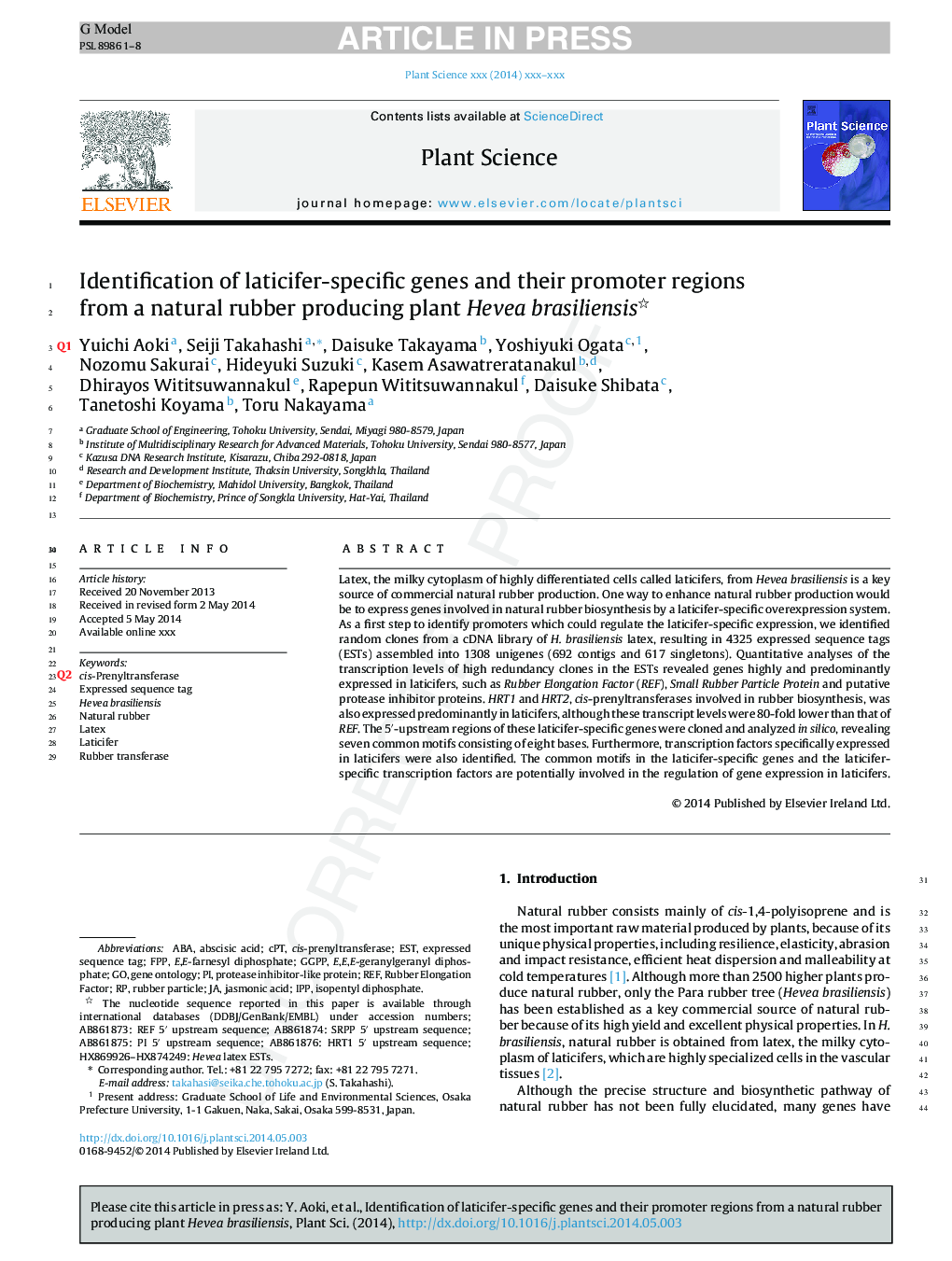 Identification of laticifer-specific genes and their promoter regions from a natural rubber producing plant Hevea brasiliensis