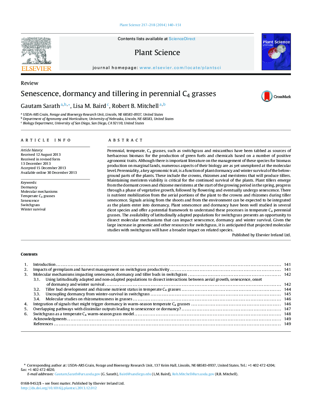 Senescence, dormancy and tillering in perennial C4 grasses