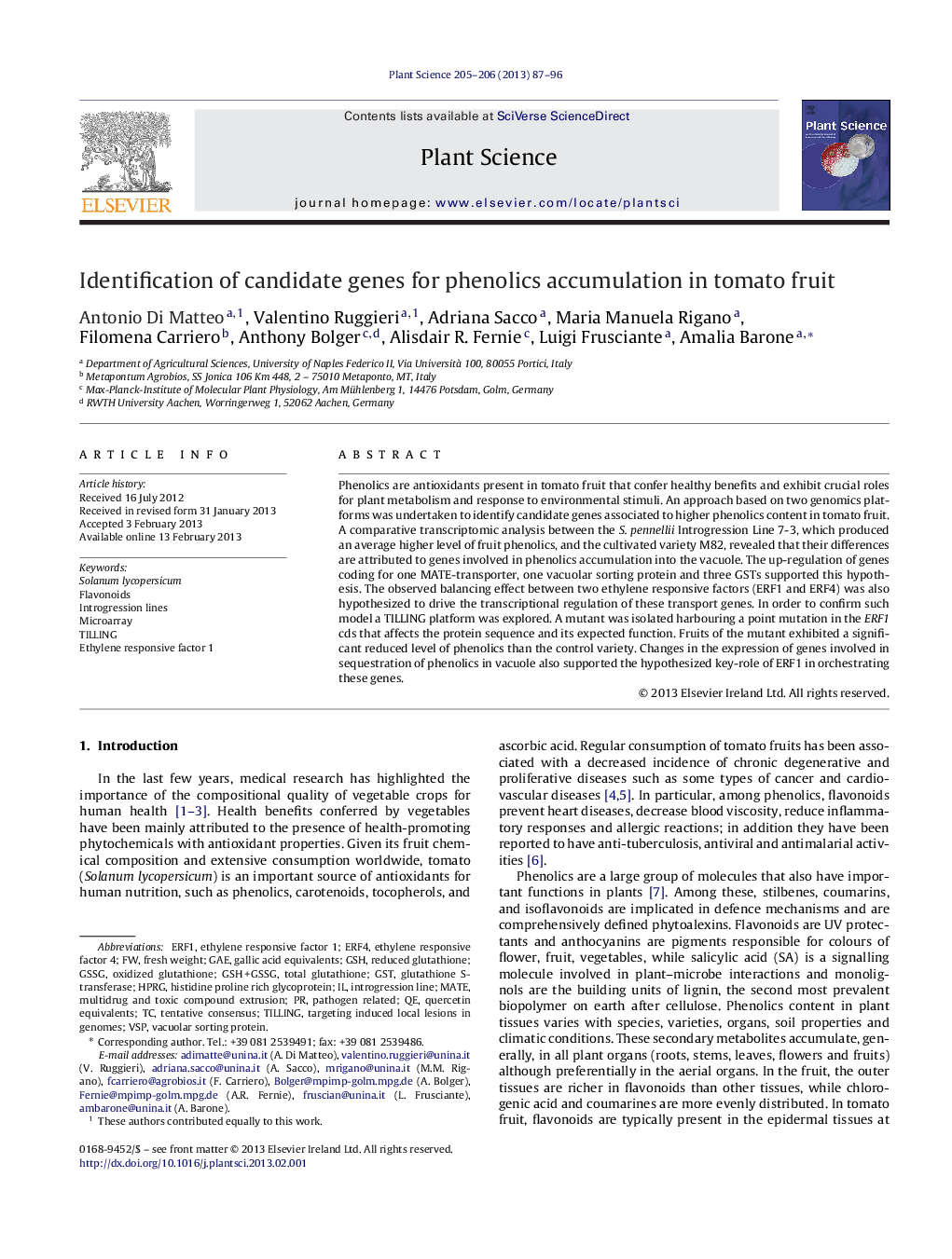 Identification of candidate genes for phenolics accumulation in tomato fruit