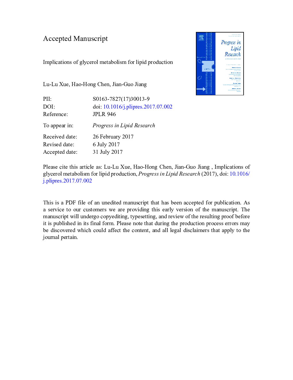 Implications of glycerol metabolism for lipid production