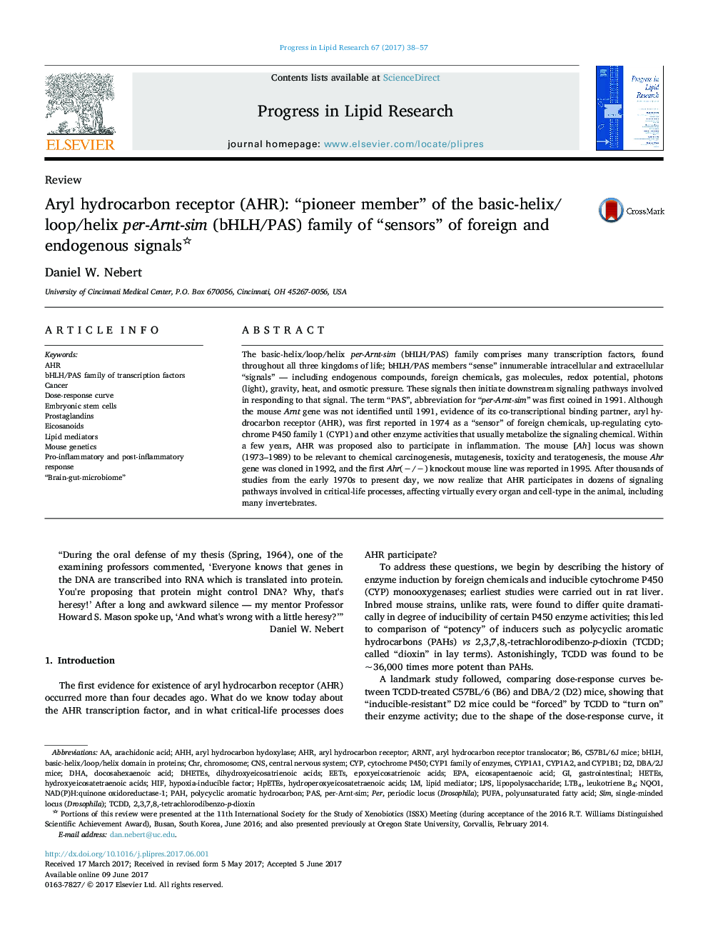 Aryl hydrocarbon receptor (AHR): “pioneer member” of the basic-helix/loop/helix per-Arnt-sim (bHLH/PAS) family of “sensors” of foreign and endogenous signals