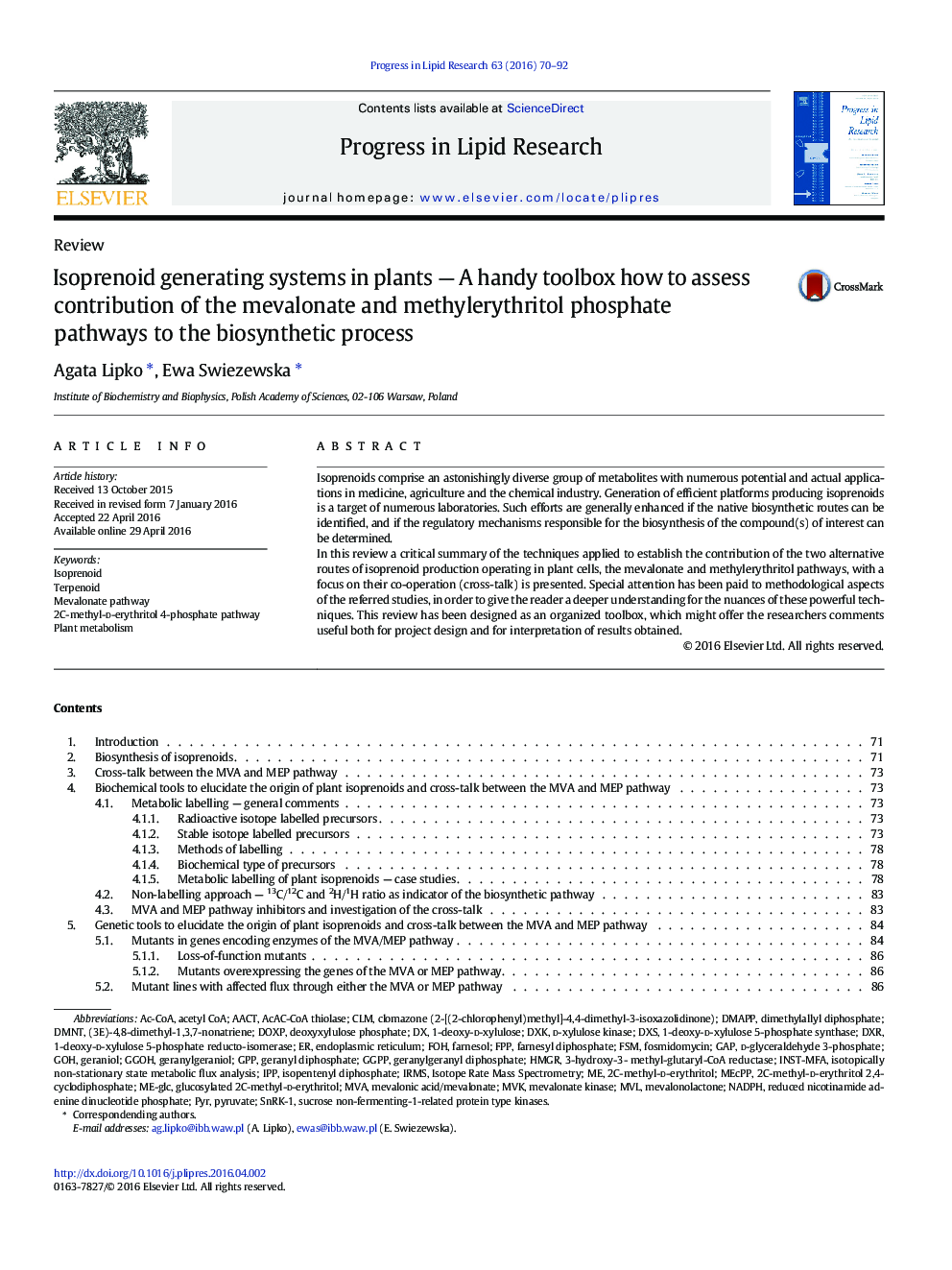 Isoprenoid generating systems in plants - A handy toolbox how to assess contribution of the mevalonate and methylerythritol phosphate pathways to the biosynthetic process