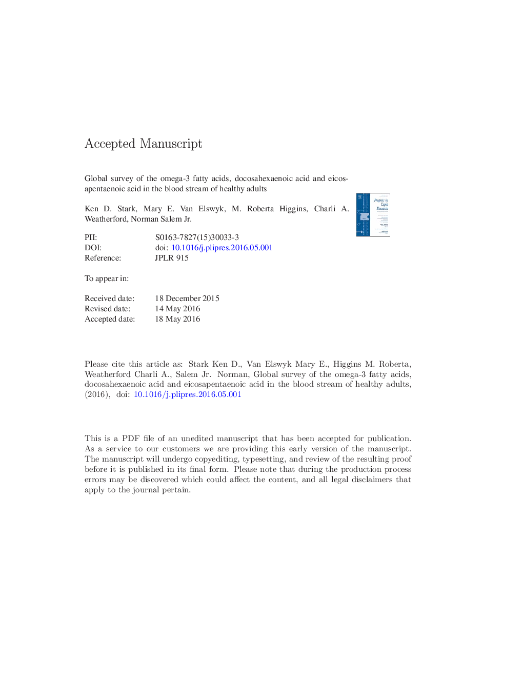 Global survey of the omega-3 fatty acids, docosahexaenoic acid and eicosapentaenoic acid in the blood stream of healthy adults