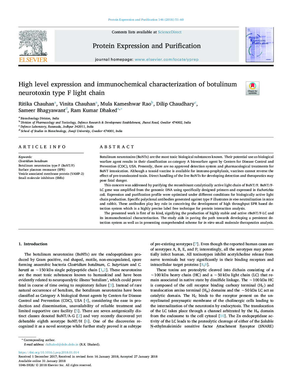 High level expression and immunochemical characterization of botulinum neurotoxin type F light chain