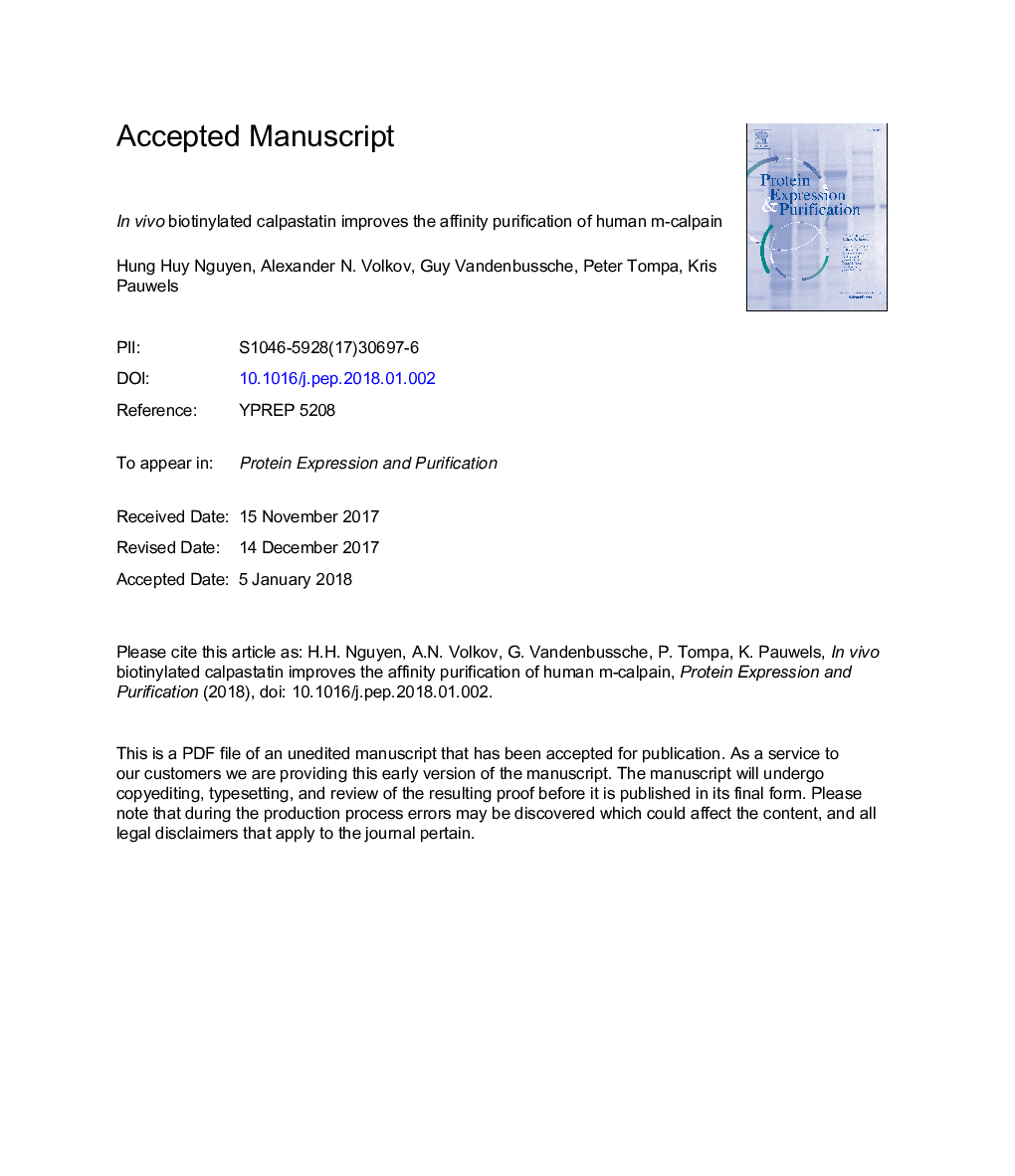 In vivo biotinylated calpastatin improves the affinity purification of human m-calpain