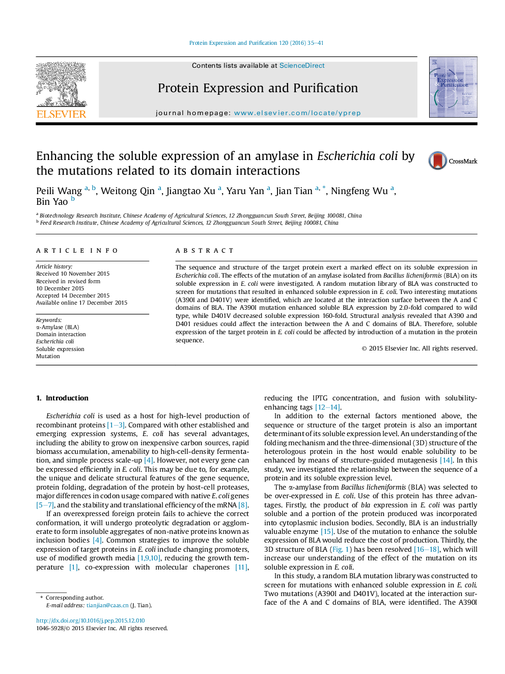 Enhancing the soluble expression of an amylase in Escherichia coli by the mutations related to its domain interactions