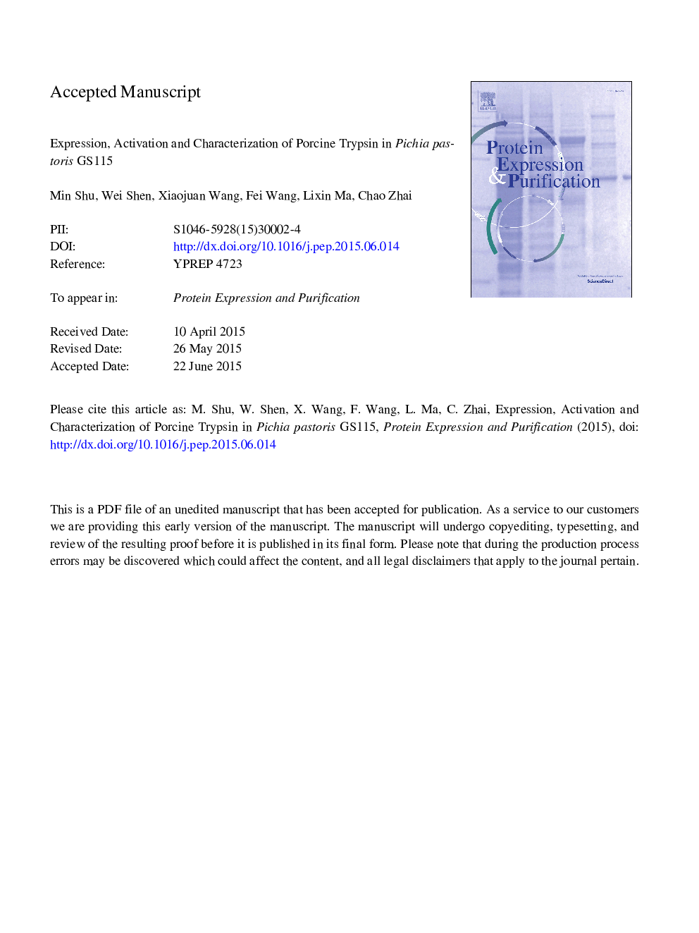 Expression, activation and characterization of porcine trypsin in Pichia pastoris GS115