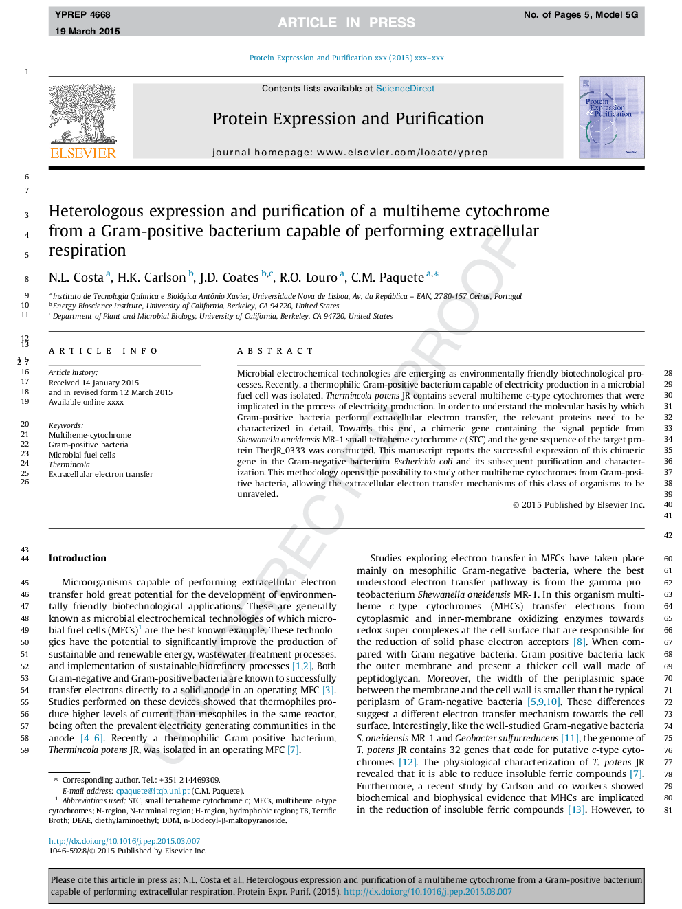 Heterologous expression and purification of a multiheme cytochrome from a Gram-positive bacterium capable of performing extracellular respiration