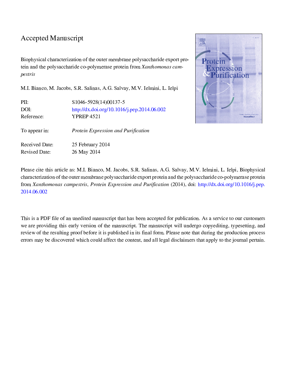 Biophysical characterization of the outer membrane polysaccharide export protein and the polysaccharide co-polymerase protein from Xanthomonas campestris