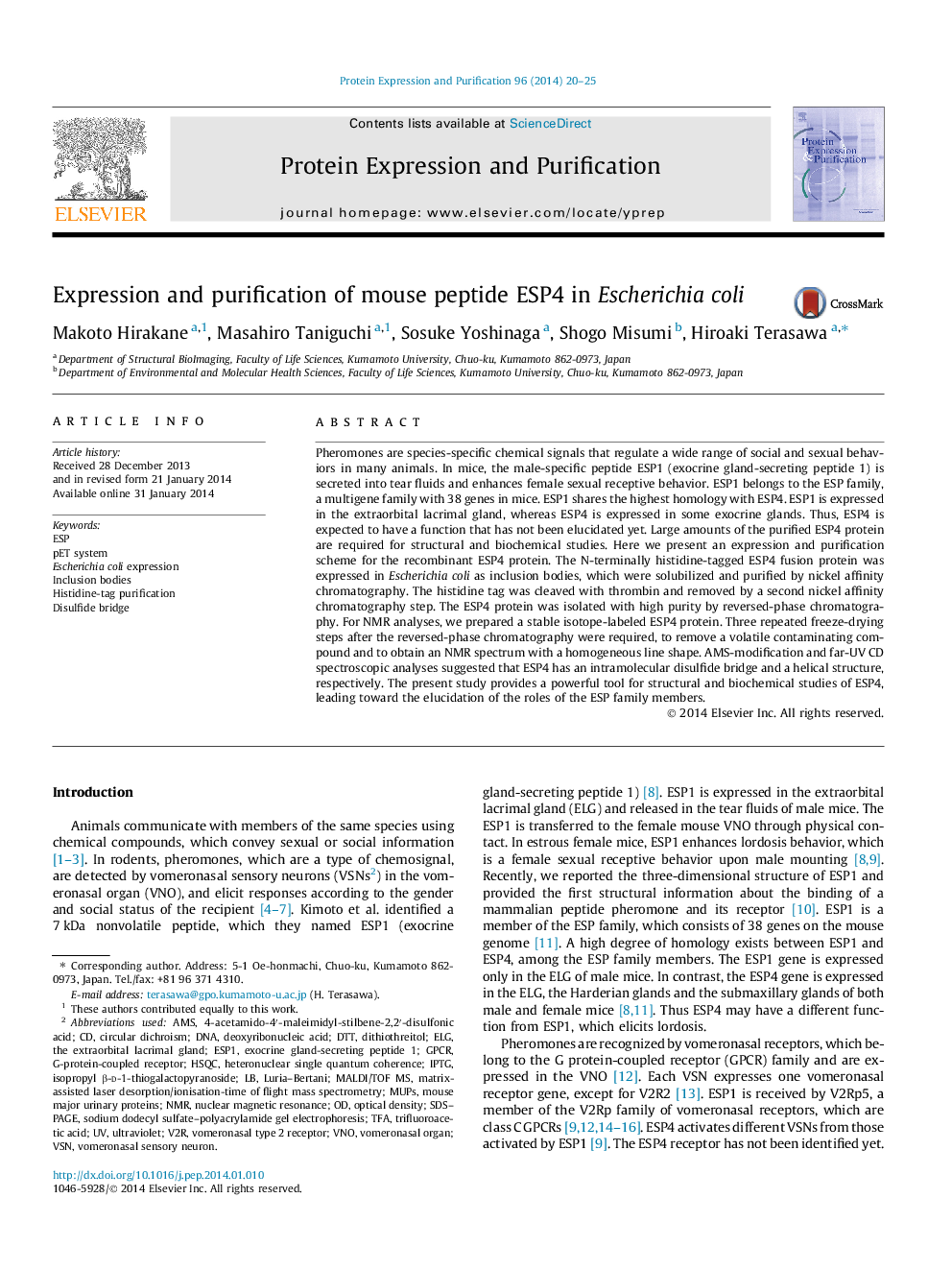 Expression and purification of mouse peptide ESP4 in Escherichia coli