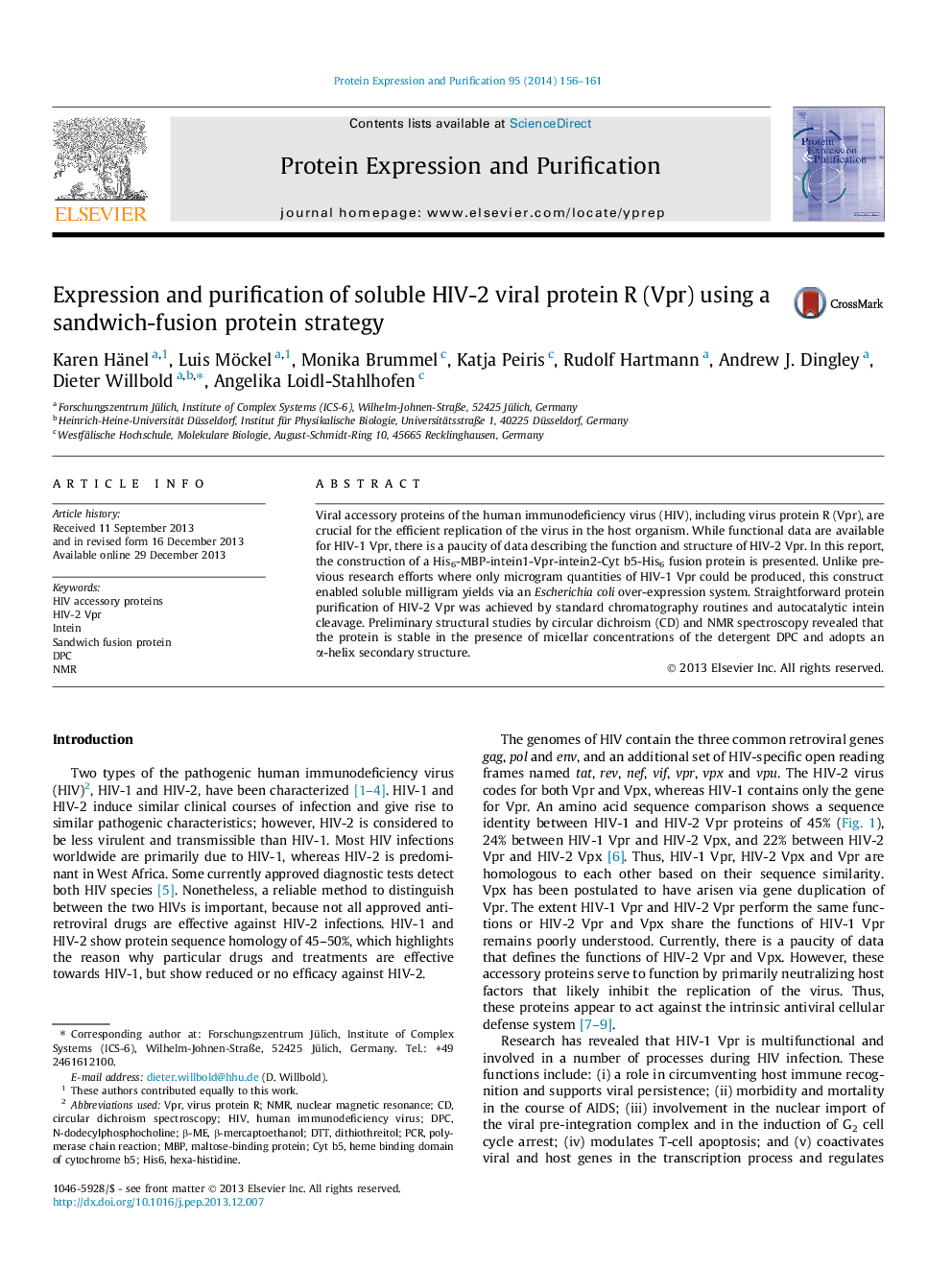 Expression and purification of soluble HIV-2 viral protein R (Vpr) using a sandwich-fusion protein strategy