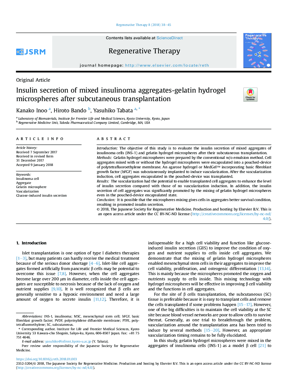 Insulin secretion of mixed insulinoma aggregates-gelatin hydrogel microspheres after subcutaneous transplantation