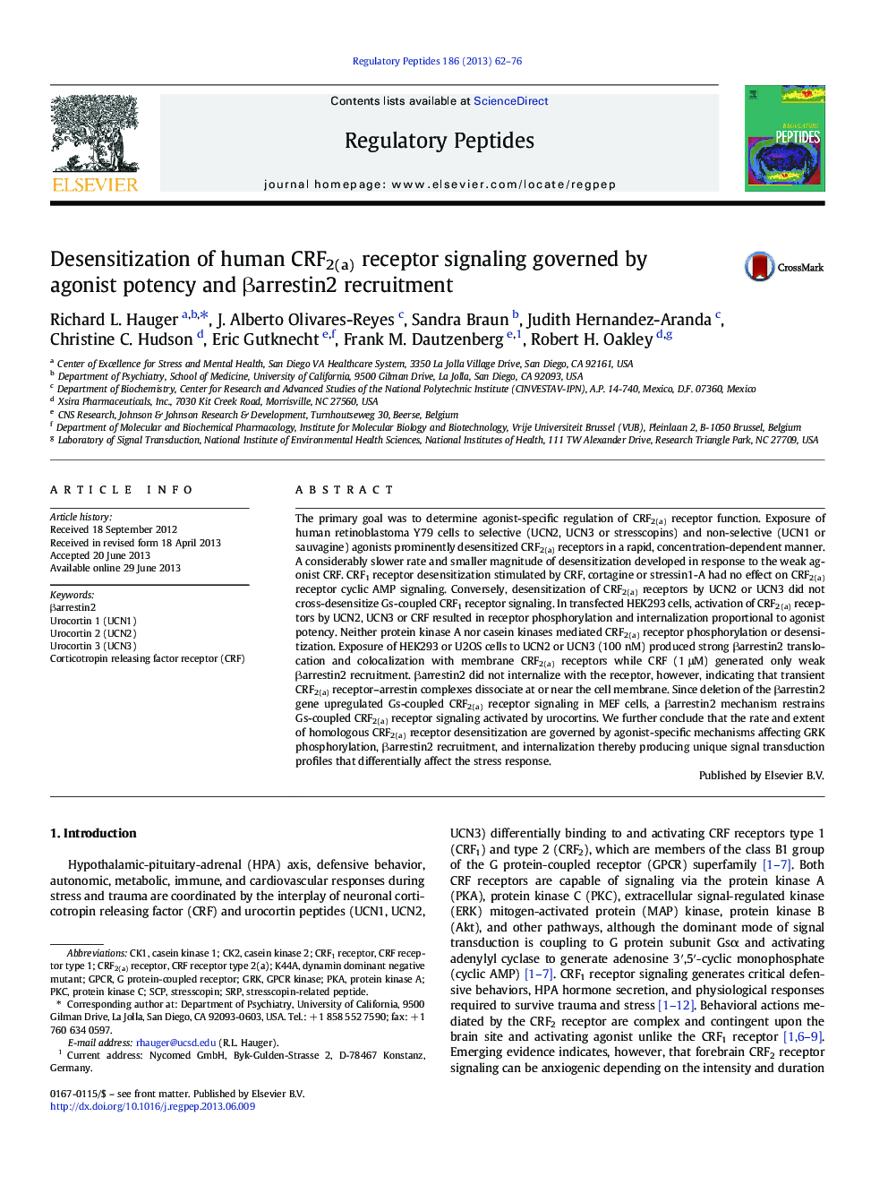 Desensitization of human CRF2(a) receptor signaling governed by agonist potency and Î²arrestin2 recruitment