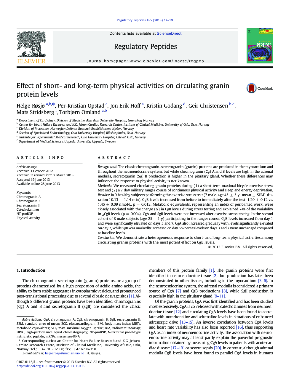 Effect of short- and long-term physical activities on circulating granin protein levels