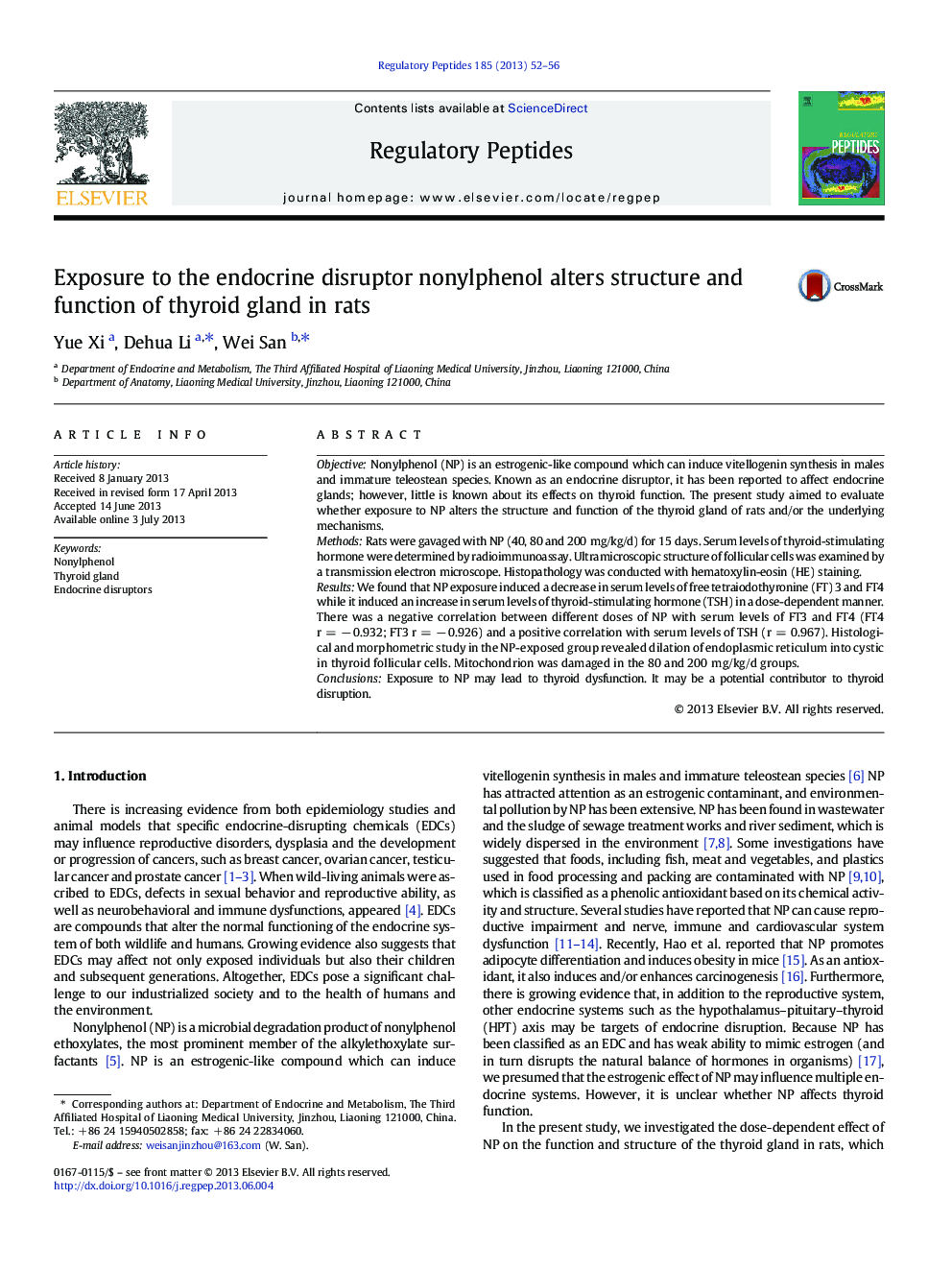 Exposure to the endocrine disruptor nonylphenol alters structure and function of thyroid gland in rats