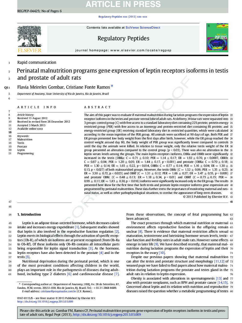 Perinatal malnutrition programs gene expression of leptin receptors isoforms in testis and prostate of adult rats