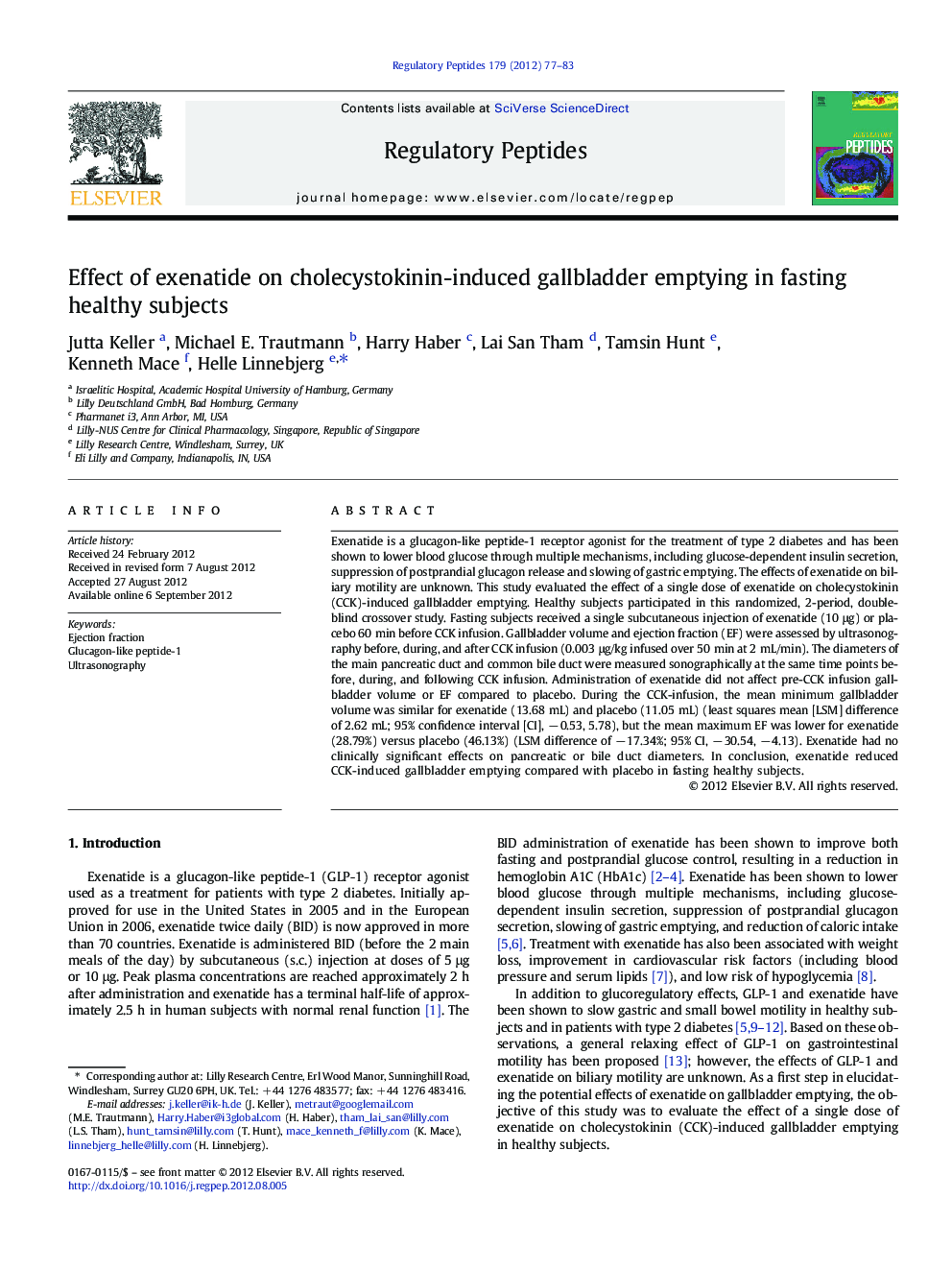 Effect of exenatide on cholecystokinin-induced gallbladder emptying in fasting healthy subjects