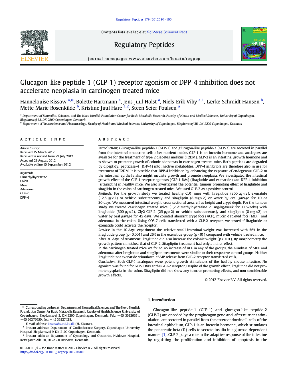 Glucagon-like peptide-1 (GLP-1) receptor agonism or DPP-4 inhibition does not accelerate neoplasia in carcinogen treated mice