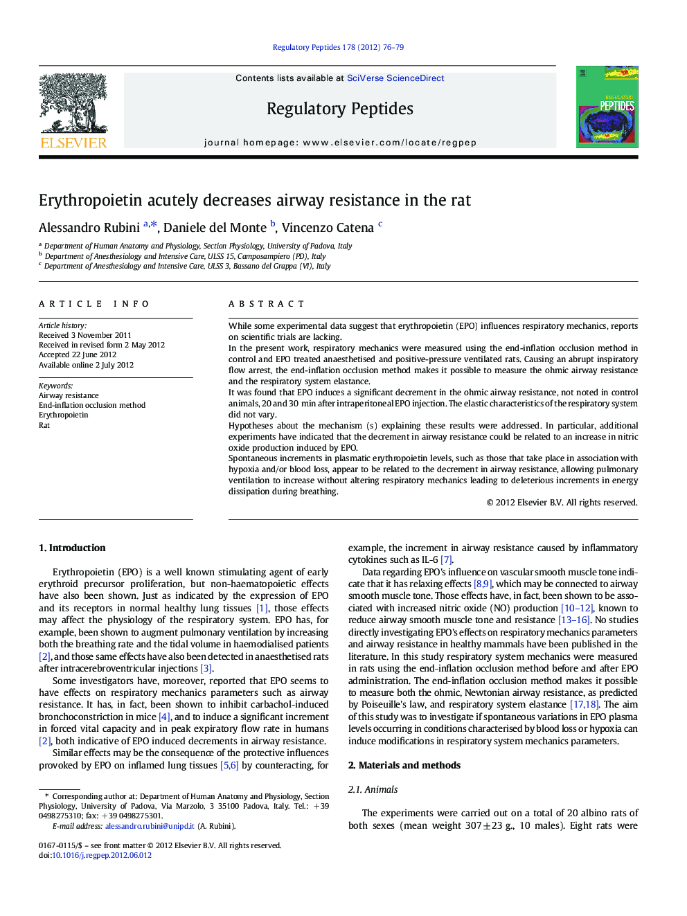 Erythropoietin acutely decreases airway resistance in the rat